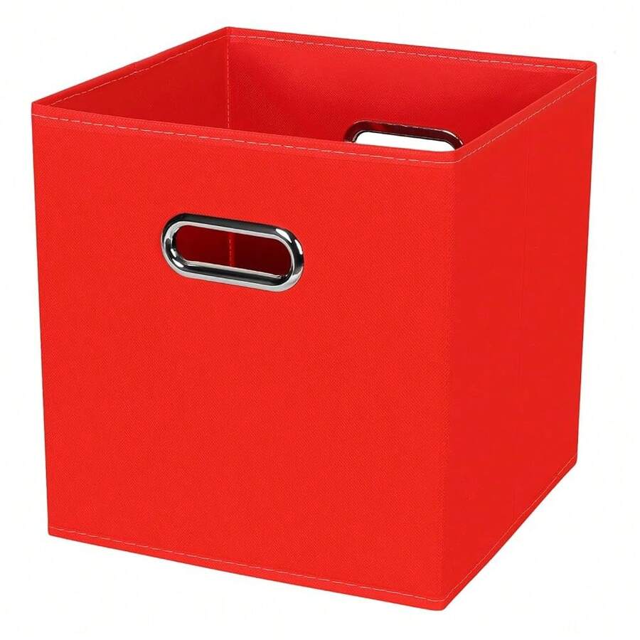 Black Foldable Storage Cubes Bins , Fabric Storage Box Cubes Organizer Baskets With Dual Handles For Home Organizer (Red) - Red - View 1
