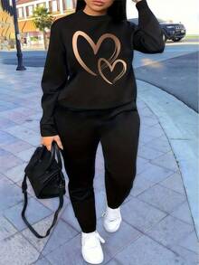 2026 LC Pattern Print Double Hearts, Womens Polyester Asymmetrical Neck Heart Print Long Sleeve Top,Women's Casual Daily Wear Halloween Costumes, Thanksgiving Clothing, Hoodie Autumn And Winter, Plus Size Fall Clothes, Sweatshirt, Women's Fall Clothes,Printed Clothing,Tops - màu đen - Xem 6