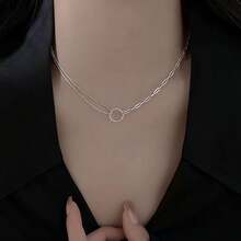 1条S925纯银圆形双层不对称链条项链，简约风格，独特迷人，闪亮个性，适合日常佩戴、夏季派对、特殊场合，珠宝首饰，派对配饰，简约珠宝，独特项链，镀金项链，工艺精湛，时尚珠宝，个性项链，购物礼物，时尚爱好者的理想之选。 - 雙層項鍊 - 查看 12