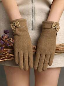 1pc Women's Warm Fleece Gloves - Fashion Bow Decor Fleece Touchscreen Gloves For Winter - Multicolor - View 15