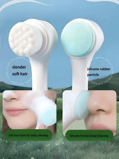 1pc Silicone Face Wash Brush, Manual Facial Cleansing Brush, Soft Bristles Deep Cleaning, Double-Sided Massage (Random Color)