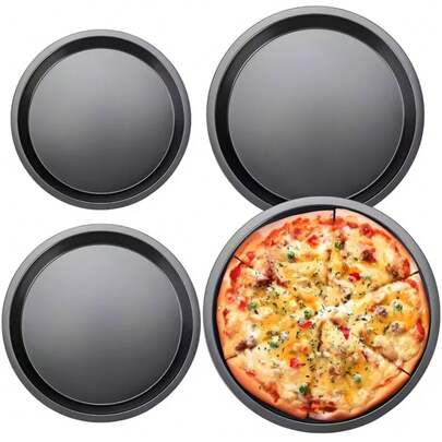 Heavy Duty Carbon Steel Pizza Baking Pan - Non-Stick Oven Baking Tray With Rounded Edges, Stackable And Dishwasher , 6/7/8/9 Inch Round Baking Pans, Suitable For Home And Commercial Use - Kitchen Essential (Ideal Gift For Chefs, Restaurants, Bakeries)