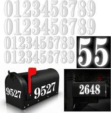 60 PCS White Mailbox Numbers, Vinyl Waterproof Stickers For Outside, Address On House, Big Mail BOX Number, 6 (3" X 4 Sets, 4" X 2 Set,0-9) - ColorC - View 1