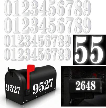 60 PCS White Mailbox Numbers, Vinyl Waterproof Stickers For Outside, Address On House, Big Mail BOX Number, 6 (3" X 4 Sets, 4" X 2 Set,0-9)