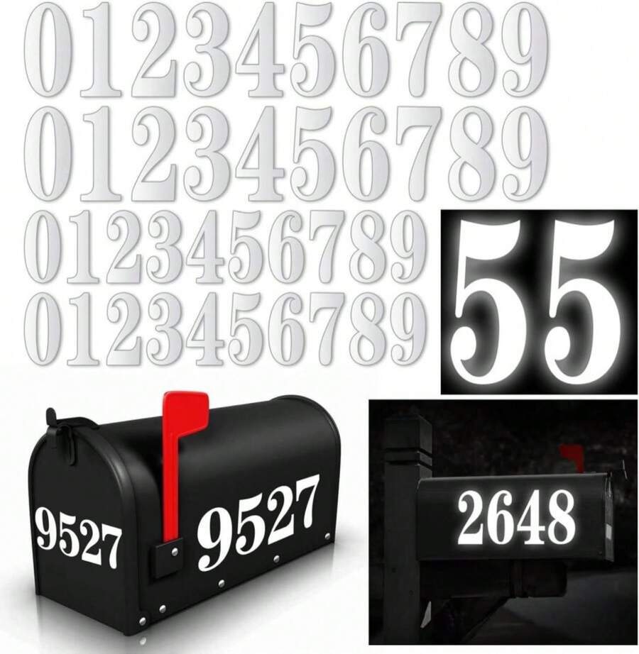 60 PCS White Mailbox Numbers, Vinyl Waterproof Stickers For Outside, Address On House, Big Mail BOX Number, 6 (3" X 4 Sets, 4" X 2 Set,0-9) - ColorC - View 1