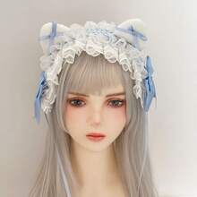 1pc Multi-Color Cat Ear Headband, Cute Japanese Style KC Lace Headdress, Detachable Ear Decor For Women