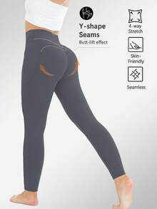 High Waisted Side Pocket Sports Pants For Women, Yoga Leggings, Seamless Fitness Yoga Pants For Spring And Summer Collection - 灰色 - 查看 3