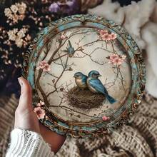 1pc Vintage Round Metal Sign With Bird Mother And Baby, Indoor/Outdoor Decor Sign For Home, Cafe, Apartment, Restaurant, Street, Living Room Wall, Holiday Gift Round Wall Decor, Boho Wall Decor, Metal Wall Art, Farmhouse Wall Decor, Circle Wall Decor, Bedroom Wall Decor, Round Mirror, Woven Wall Hanging, Living Room Wall Art, Celestial Wall Decor - 彩色 - 查看 8