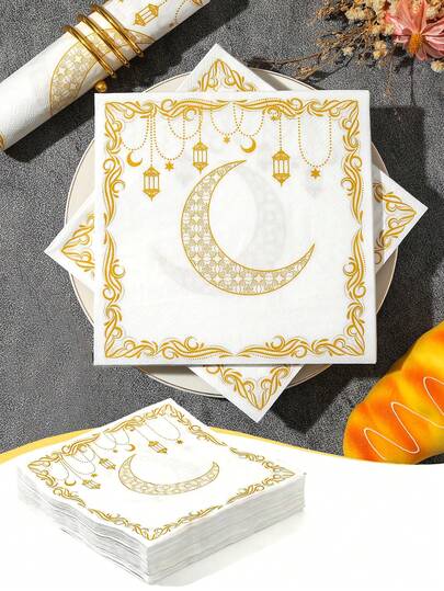 20/40 st. 2026 Ramadan-tema pappersservetter dekor - 2-lagers servetter - perfekt för Ramadanfester och julbordsdekorationer, 13-tums fyrkant, perfekt för kök och matsal, Ramadan-dekoration