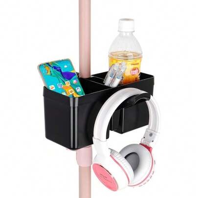 Universal Mic Stand Cup Holder Drink Holder With Headset Hanger For Music StandLight Stand Tripod For Music Sheet Live Streaming Karaoke Recording Music Stand Accessories Dual Cup Clamp