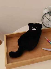 1pc Cute Cat Plush Pencil Case, Large Capacity, Creative Stationery Storage Bag, Gift, Doll Pencil Pouch