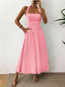 Đầm nữ Unadoll hở lưng, dây mảnh, khóa kéo, kiểu dáng thanh lịch thường ngày, phù hợp cho đi biển, kỳ nghỉ, hẹn hò, lễ hội âm nhạc, ngày Valentine, sinh nhật và các dịp khác. - Hồng - Xem 7