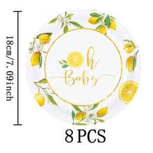 7/9英寸柠檬图案一次性派对餐盘套装，包含一次性纸盘、纸杯和餐巾纸，适用于婚礼、订婚、生日、婚宴等场合。 - 彩色 - 查看 7