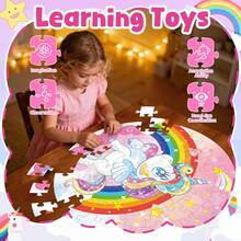 70pcs Unicorn Floor Puzzle, Suitable For 3-5 Years/4-6 Years Old Girls, 58x58cm Large Round Floor Puzzle, Ideal Toy Gift For Boys And Girls, Suitable For Thanksgiving, New Year, Back To School And Other Holidays - Pink - View 4