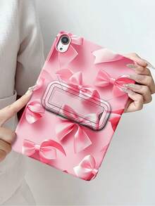 Custodia protettiva carina e minimalista in rosa chiaro con fiocco, compatibile con Apple iPad Mini 6 7, Tab A7 9, Pad 5 5Pro, Redmi Pad SE 11, cover protettiva dipinta, amichevole per la pelle e con supporto - Multicolore - Visualizzare 3