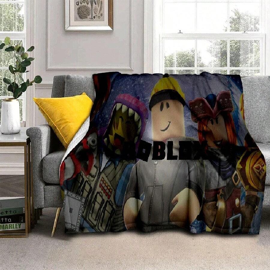 3D R-Robloxs Cartoon Game Flannel Blanket Soft Warm Throw Blanket For Bed Bedroom Room Living Room Travel Camping Picnic Gift(5).Jpg - White - View 1