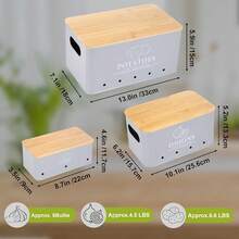 Kitchen Vegetable Storage Set Of 3, Metal Onion Garlic Potato Storage Set, Kitchen Canisters Vegetable Keeper Containers With Aerating Holes And Wooden Lid (Grey) - 灰色 - 查看 6