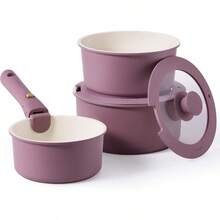 6pcs Nonstick Sauce Pan Sets With Lid 3 Sizes 1.5QT 2QT 3QT Non Stick Cooking Pot With Detachable Handle Kitchen Sauce Pots Induction Pot FREE Dishwasher Purple - 紫色 - 查看 6