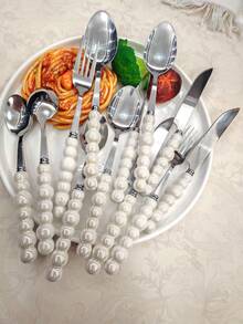 2/4/12/24pcs Set Exquisite Pearl-Shaped Stainless Steel Silverware Set, Includes Ceramic Handle Dinner Knife, Dessert Spoon, Fork And Soup Spoon - Unique Elegant Kitchen Tools And Accessories, Suitable For Restaurant And Home Daily Dining - Gold - View 7