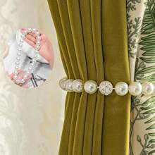 1/2/4pcs Magnetic Curtain TieBacks, Pearl Curtain Tie Backs, Modern Decorative Curtain Holdbacks Holder With Elastic Cord Drapes Clips Buckle For Thin Or Thick Curtains ﻿