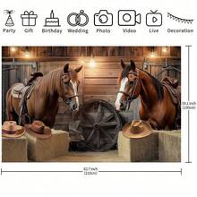 1 Western Cowboy Theme Party Banner Featuring A Saddle Horse, Hay Bale And Cowboy Hat Design - Perfect For Birthday Decorations, Photo Booth Backdrops, Cake Table Arrangements And Theme Party Accessories. Create A Authentic Western Atmosphere With These Cowboy Accessories, Ideal For Decorating Both Outdoor Gardens And Indoor Living Rooms. - Multicolor - View 5
