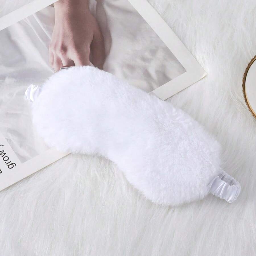 Sunshade Sleeping Comfort Soft-Fiber Rabbit Fur Eye Mask Plush Eye Mask Cute Home-Use Eye Protection Mask For Sleeping Exclusively - 白色 - 查看 1