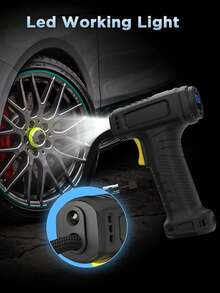 150 PSI 便攜式充氣機，附數位胎壓計、自動充氣泵與 LED 燈；12V 車用充氣機，適用於摩托車、自行車與球類；有線款（無電池）僅限汽車使用 7.4V 2000mAh - 黑色 - 查看 4