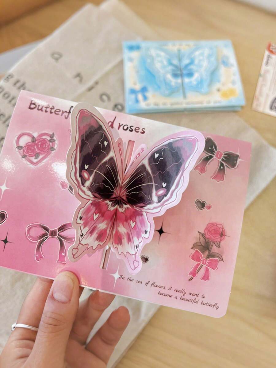 4pcs 3D Butterfly Cards, Ins High Beauty Retro 3D Foldable Blessing Card Envelopes, Best Friends And Couple Gifts