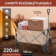 CYPNCarrito Plegable con Ruedas Carrito Plegable para Exteriores Portátil Capacidad de Carga hasta 100 kg Plegado Fácil por Mujeres Adultas Transporte de Mercancías Niños y Mascotas - CaquiFashion - 219727149 - Ver 3