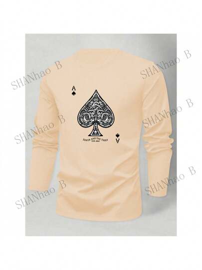 1pcsMen's Heavyweight Poker-Themed T-Shirt - Loose Fit Round Neck Long Sleeve - White Ace Of Spades Print With Spade Symbol & Poker Slogan| Winter Warmth For Poker Nights, Casual Outfits & Layering - Spandex Blend, Machine Washable - Ideal For Training180gMen's T-Shirt 100% Cotton Drop Shoulder Autumn Thick Sturdy Work-Casual​Men's T-Shirt 100% Cotton Drop Shoulder Autumn Thick Sturdy Work-Casual​