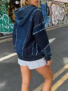 Ladies' Casual Hooded Jacket With Fashionable Fur Edge Design Zipper Cardigan Hoodie And Side Pockets, Versatile For Autumn And Winter, Loose Long-Sleeved Jacket - Blue - View 1