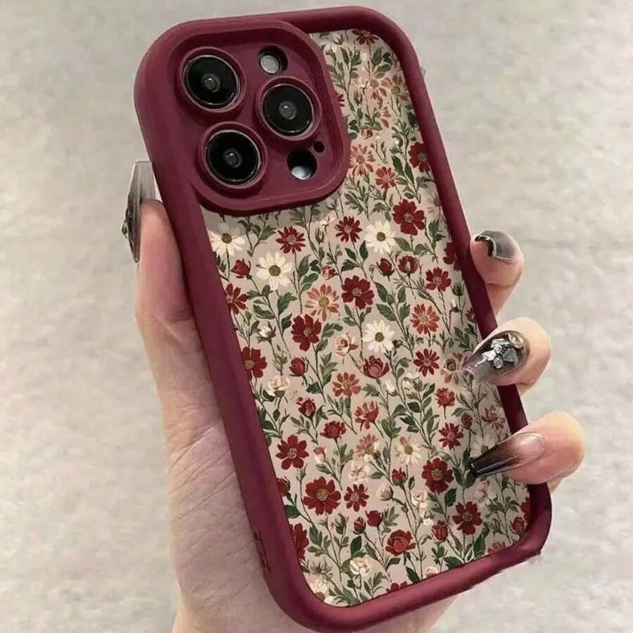 Vintage Wine Floral Pattern Full Coverage Anti-Drop Phone Case, Fits Multiple Models, Durable, Stain Resistant, Fingerprint Proof,Suitable For 17 Air - Màu Đỏ Sâu - Xem 1