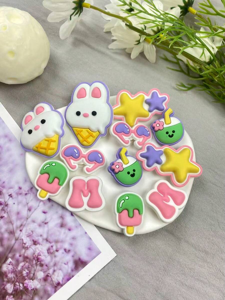 12pcs Cute Rabbit Decor, Versatile Detachable Shoe Clips, Creative Street Style Accessories, Perfect Holiday Gift - Multicolor - View 1