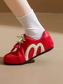 女士面包鞋，2026春夏新款学生百搭平底鞋，2026秋季新款百搭休闲平底鞋 - 紅色 - 查看 5