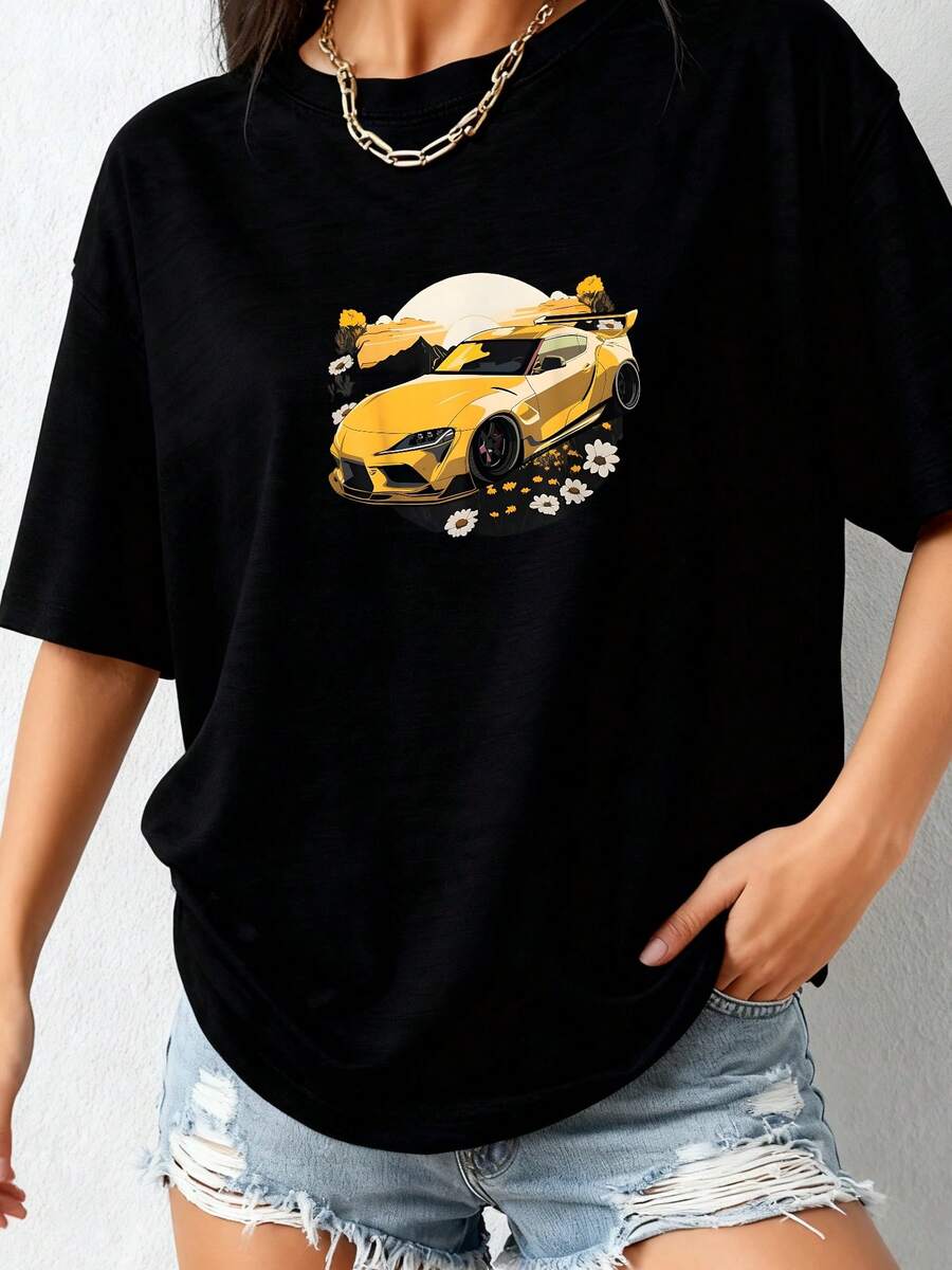 JDM Supra MK5 GR Daisy Flowers 2JZ Stance Graphic T-Shirt T-Shirt - Black 2 - View 1