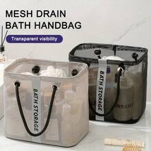1pc Foldable Mesh Drain Basket, Travel Toiletry Swim Bathroom Storage Basket, Large Capacity Portable Organizer Designed For Versatile Use In Travel, Home, Gym, Hotel, And Dorm Spaces; Breathable Mesh Design With Sturdy Folding Frame, Compact When Collapsed, Easy Drainage, Sturdy Handle Grip, Ideal For Cosmetics, Toiletries, Skincare, Toothbrushes, Razors, Accessories, Swimming Gear, Shower Essentials, And Small Items Organization - Multicolor - View 11