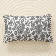 1 buah Sarung Bantal Lempar/Bantal Pinggang Bulu Imitasi Bordir Renda Abu-abu, Cocok untuk Kamar Tidur, Ruang Tamu, Sofa - Grey - View 4