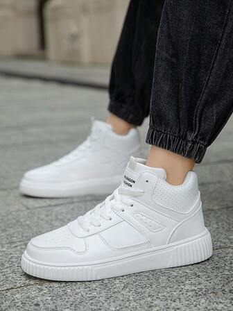 男士平底休闲运动鞋，系带软底舒适滑板鞋，轻便高帮日常鞋