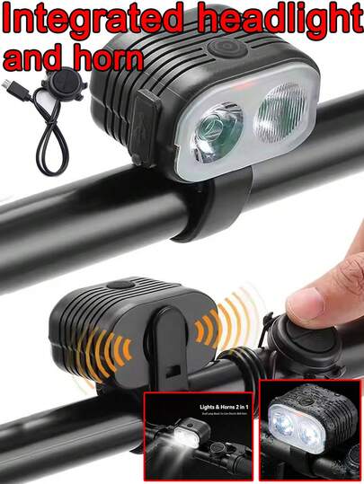 1pc Portable Dual-Lamp Bicycle Light With 120 Decibel Remote Control Horn Integrated - Urban Night Riding And Commuting Auxiliary Equipment It Serves As Both A Lighting Tool And Enhances The Safety Factor During Cycling It Is A Practical Auxiliary Equipment For Daily Cycling