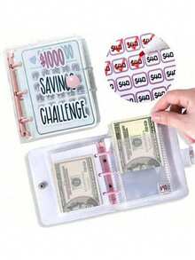 储蓄活页夹，挑战储蓄活页夹信封（1000美元），可重复使用的预算本，带现金信封，磨砂封面，现金储蓄挑战笔记本活页夹，旅行收纳包，化妆包，度假收纳包，用于定制目标和奖励理财策略的收纳包，现金信封钱包和计划系统，适用于家庭、礼品、度假和节日（万圣节、圣诞节）等多种场合。 - 彩色 - 查看 5