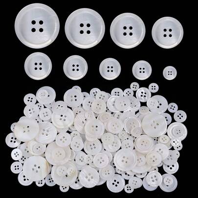 5-20pcs Freshwater Pearl Round Shirt Buttons, Pearlescent & Matte White Thin Rim, 4-Hole Resin Buttons, Shirt Buttons, Handmade DIY Jewelry & Clothing Accessories