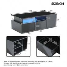 100*50*35cm Teetisch Mit LED, Wohnzimmer Couchtisch, Sofatisch Mit 2 Schubladen, Kaffeetisch Mit Gesamttragfähigkeit Von 60kg, Schwarzer Wohnzimmertisch Mit Viel Stauraum - Black - View 12