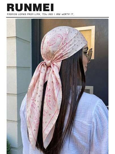1pc Minimalist Printed Satin Scarf, New Spring Fashion Accessory Scarf, Suitable For Women, Can Be Used As A Waistband, Bag Decoration, Ribbon, Headband Or Scarf, An Ideal Choice To Enhance Your Overall Look.