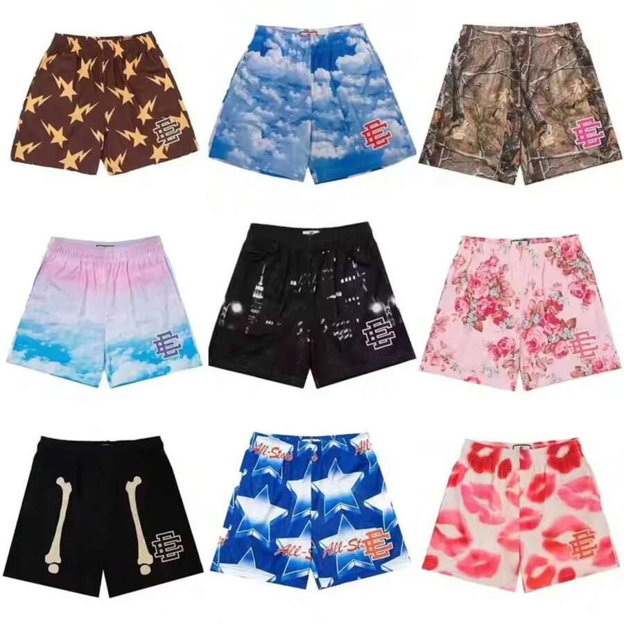 New EE  Basic Shorts Men's Casual Shorts Fitness Sports Pants Summer Gym Workout Men Classic GYM Mesh Shorts Men - 粉紅色 JB 163 - 查看 1