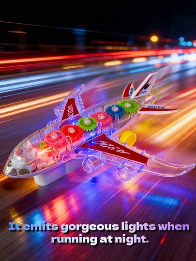 Juguete de empuje y tracción por inercia, juguete giratorio con sonido y luz, juguete musical, coche de engranajes transparente, coche de juguete para niños, coche de juguete universal con música eléctrica y luces, juguete de coche para niños, juguete de avión, juguete de coche