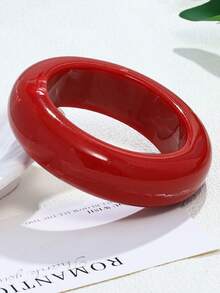 1pc Asymmetrical Red Acrylic Resin Bangle, Metallic Smooth Bracelet, Accessory - Bracelet - View 7
