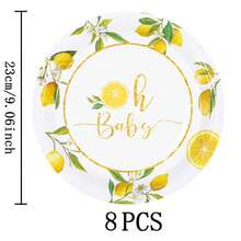 7/9英寸柠檬图案一次性派对餐盘套装，包含一次性纸盘、纸杯和餐巾纸，适用于婚礼、订婚、生日、婚宴等场合。 - 彩色 - 查看 11