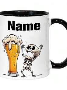 1pc Funny Beer Mug With Skeleton Drinking Beer Cup Design Microwave Ceramic Cup 11oz 325ml Large Capacity Coffee Mug Halloween Birthday Labor Day Gifts Spooky Party Decorations Everyday Use Ideal Beer - Black 5 - View 1