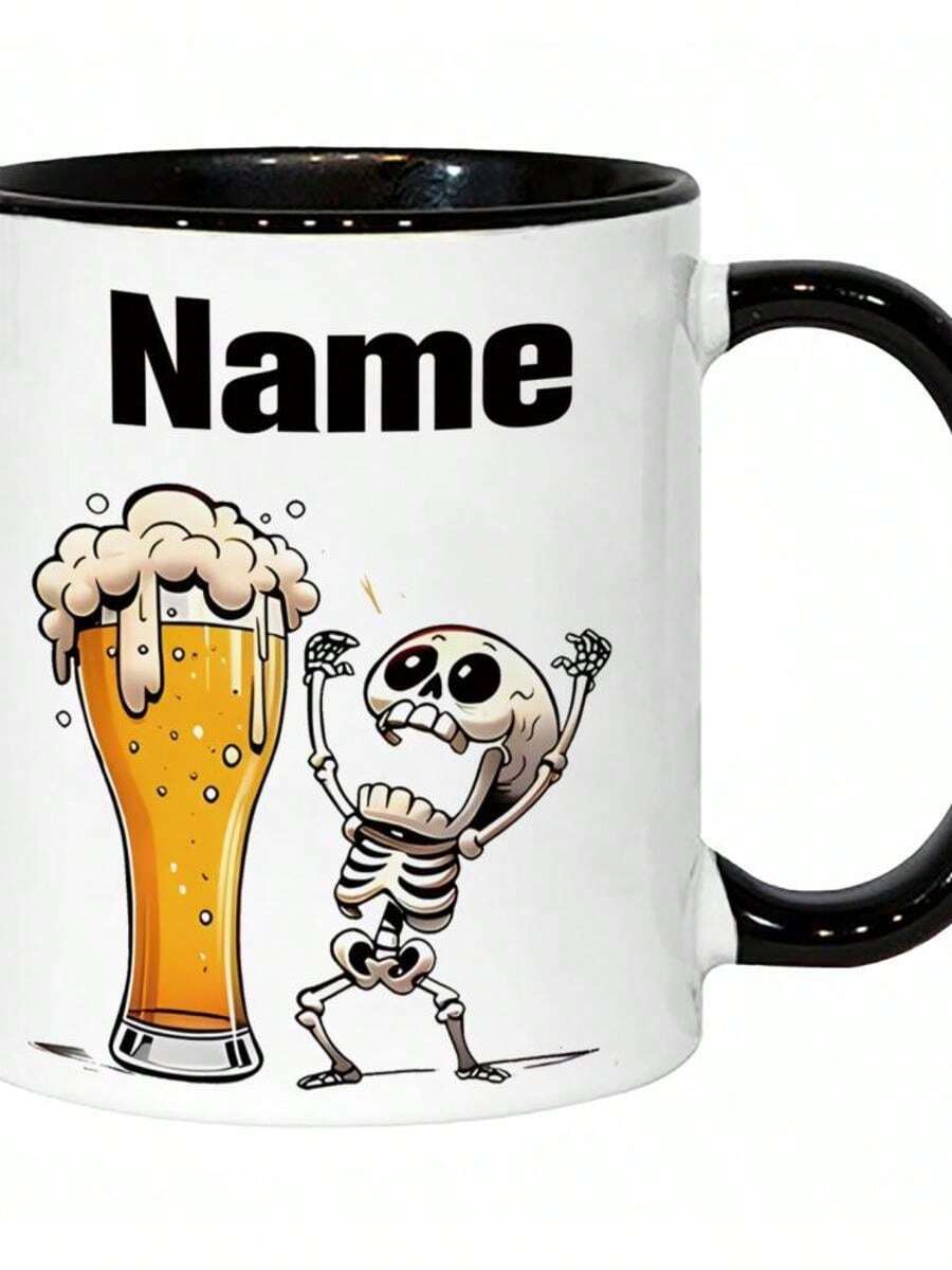 1pc Funny Beer Mug With Skeleton Drinking Beer Cup Design Microwave Ceramic Cup 11oz 325ml Large Capacity Coffee Mug Halloween Birthday Labor Day Gifts Spooky Party Decorations Everyday Use Ideal Beer - Black 5 - View 1