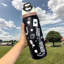 32oz Printed Insulated Water Bottles Features A Variety Of Eye-Catching Designs, Including Colorful Floral And Cartoon Patterns. The Portable Handle Fits Into Car Cup Holders, And The Large 32-Ounce Capacity Is Enough To Meet Your Hydration Needs Throughout The Day. It's A Stylish And Practical Drinking Companion For Commuting, The Office, Outdoor Camping, And Road Trips. - 咖色 - 查看 2